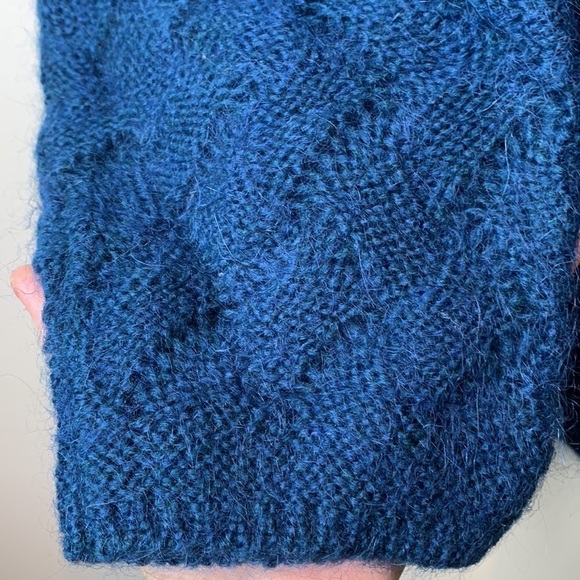 Yarnworks Blue Mohair Acrylic Blend Button Down Textured Knit V Neck Cardigan L - Picture 6 of 12